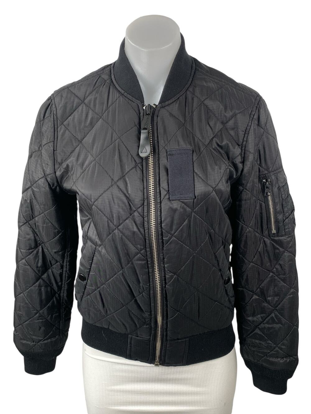 Alpha Industries MA-1 Diamond Black Quilted Long Sleeve Bomber Coat Jacket Sz S
